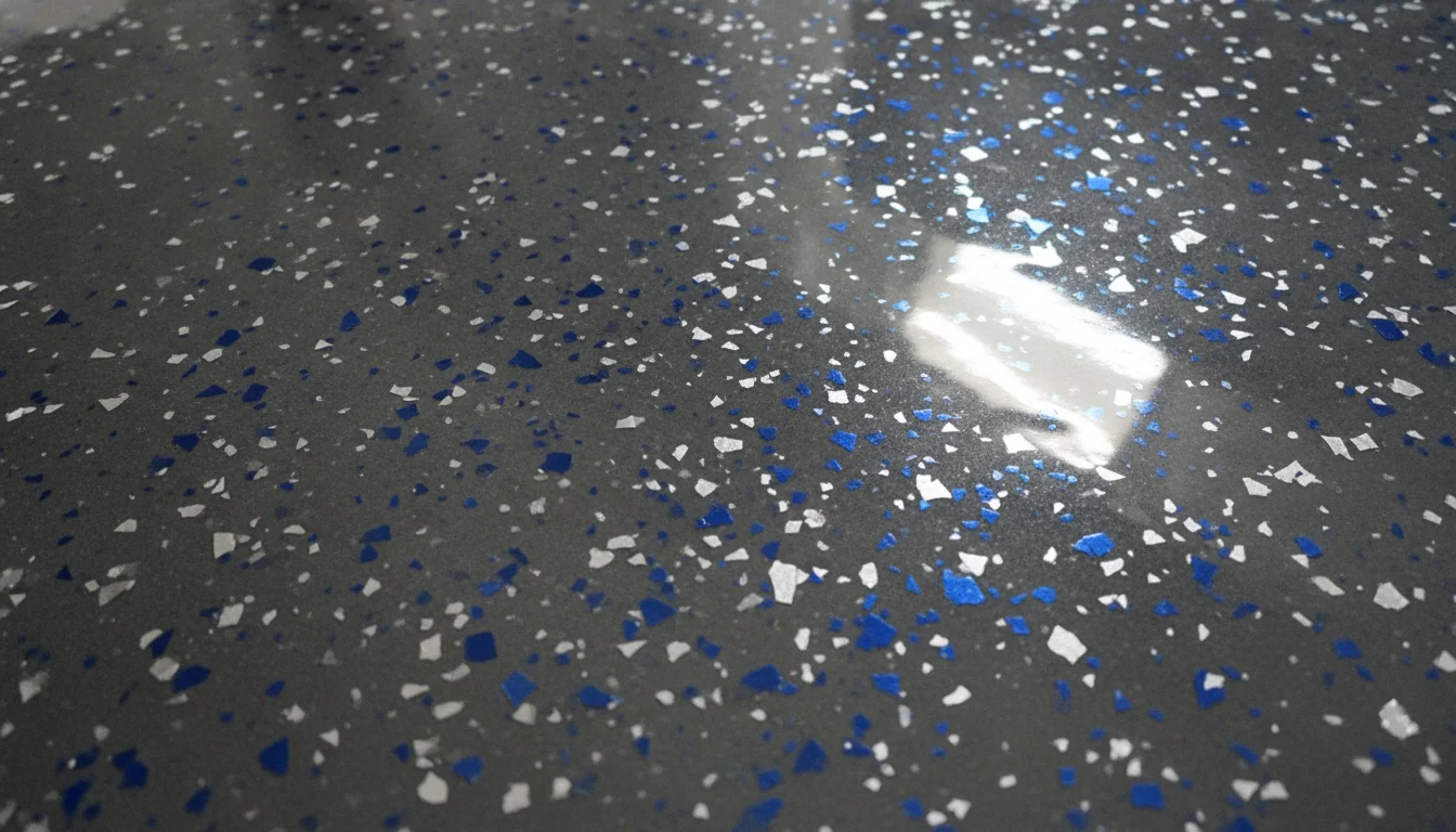 Speckled flake-chip epoxy garage floor