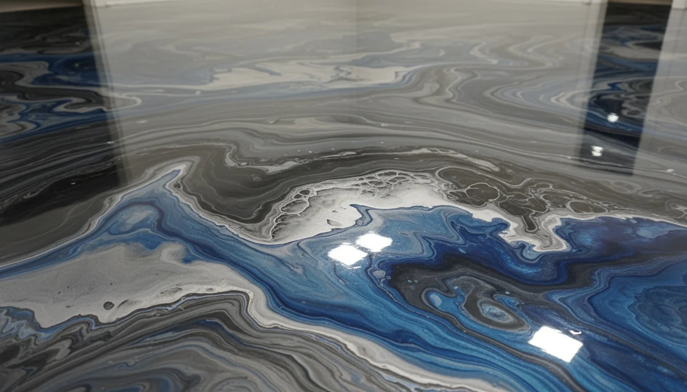 High-gloss marbled metallic epoxy floor
