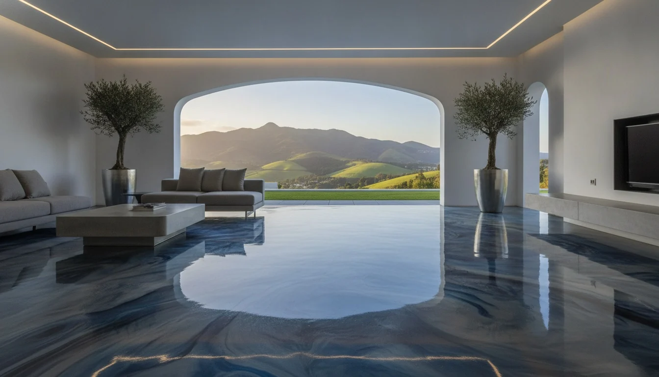 Glossy metallic epoxy floor in a Somerset West Helderberg home